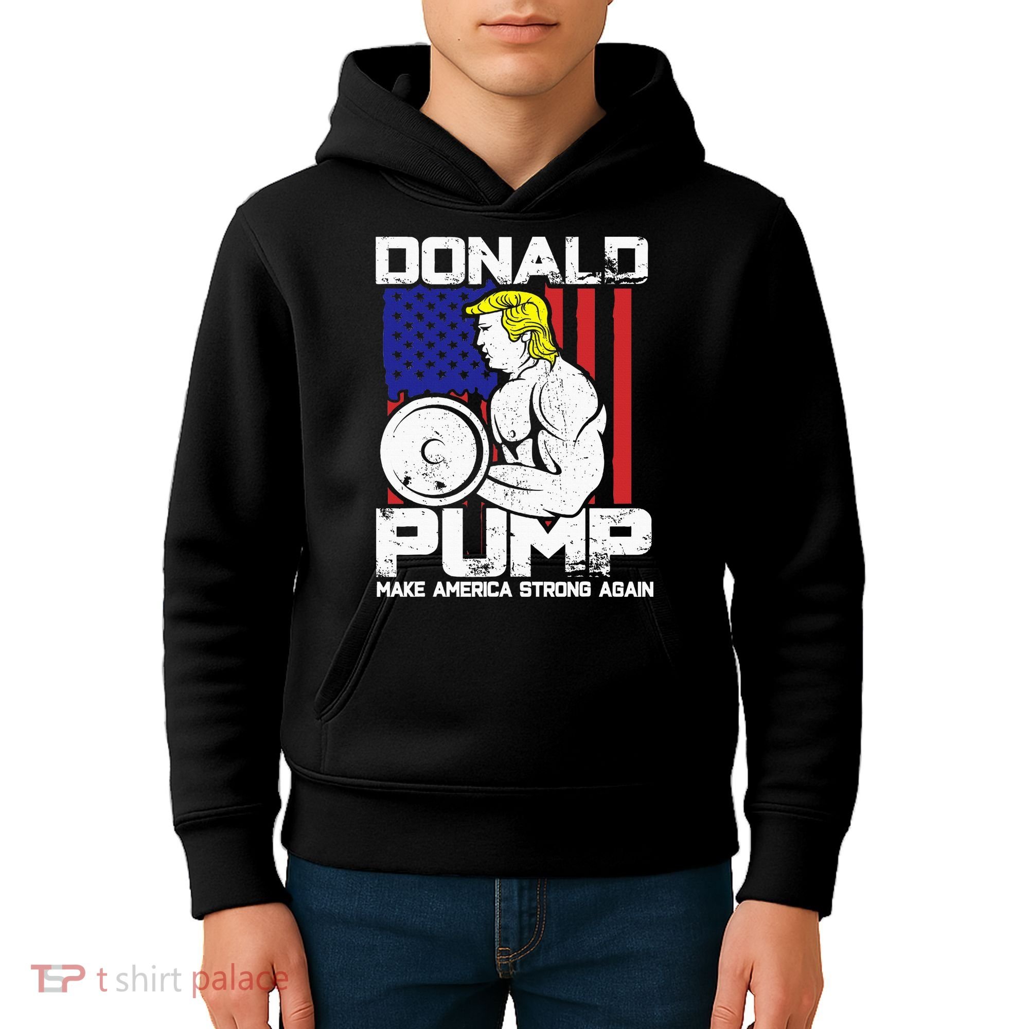 Funny Donald Trump Weight Lifting Workout Gym Kids Hoodie
