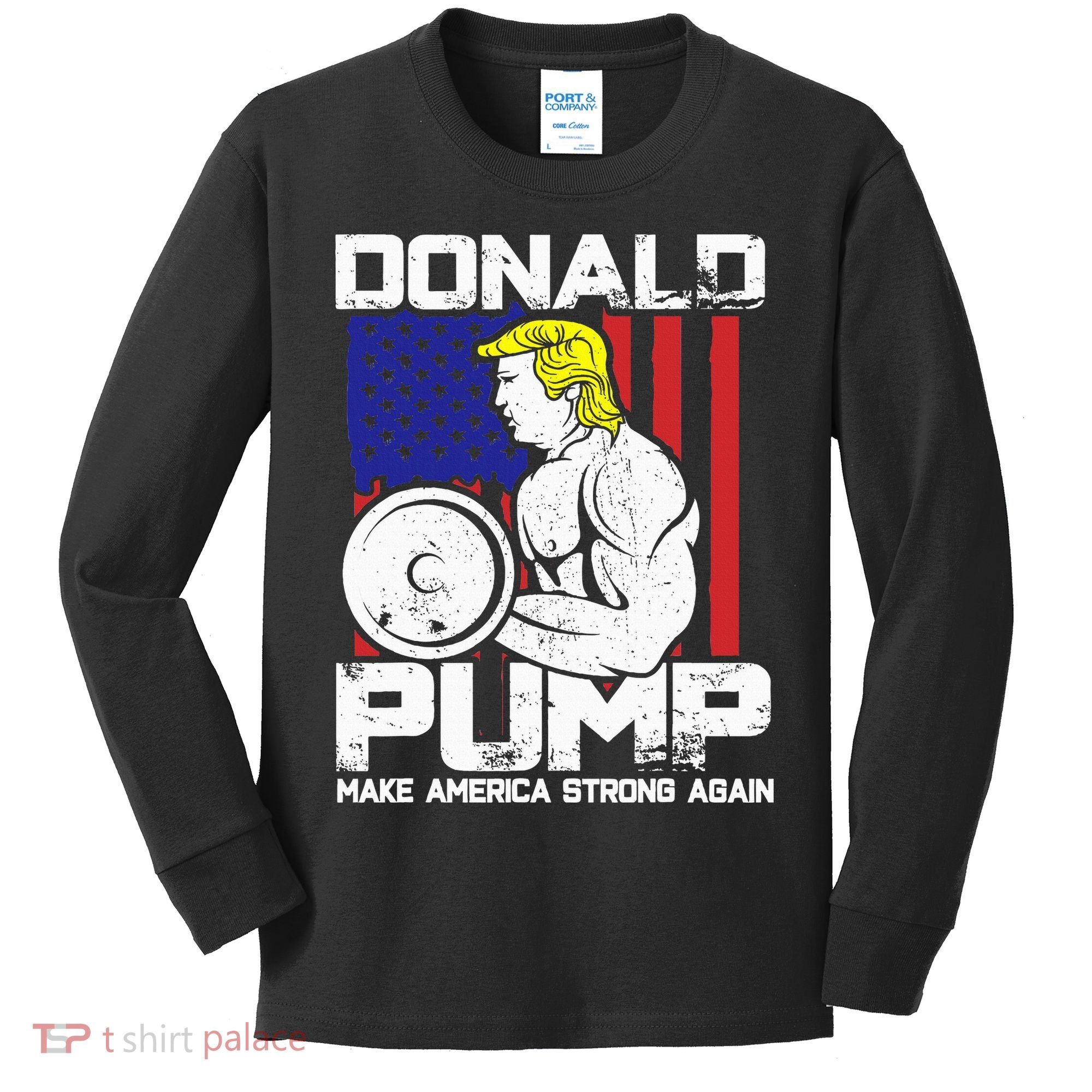 Funny Donald Trump Weight Lifting Workout Gym Kids Long Sleeve Shirt
