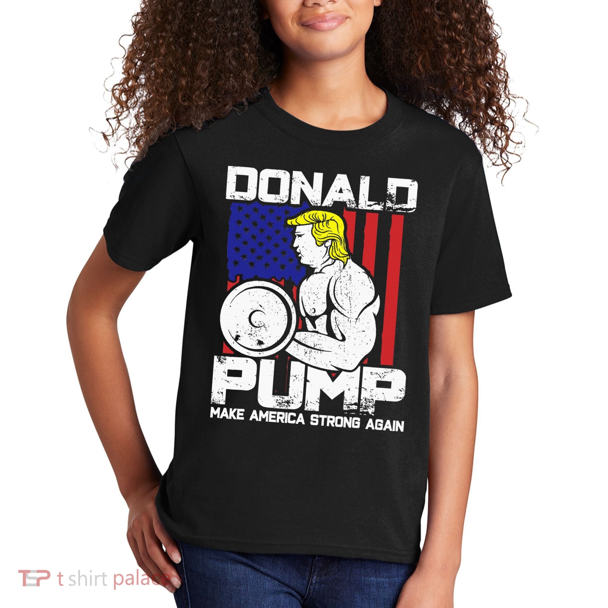 Funny Donald Trump Weight Lifting Workout Gym Kids T-Shirt