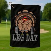 Funny Deadlifting Turkey Thanksgiving Leg Day Deadlift Golf Towel thumb 1