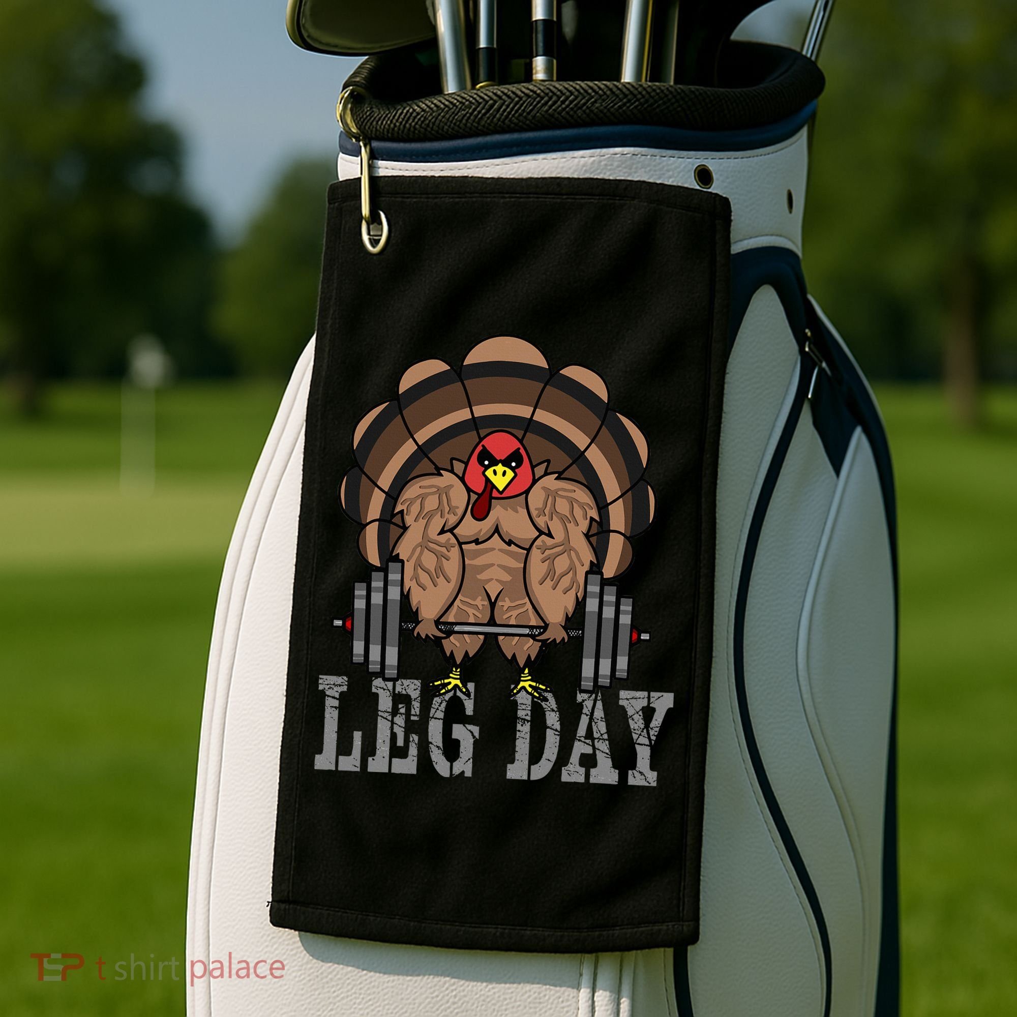 Funny Deadlifting Turkey Thanksgiving Leg Day Deadlift Golf Towel