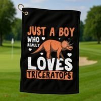 Funny Dinosaur Triceratops for boy Golf Towel thumb 1