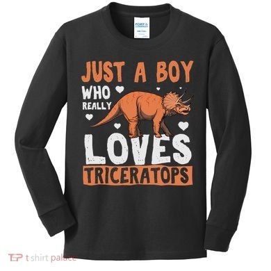 Funny Dinosaur Triceratops for boy Kids Long Sleeve Shirt