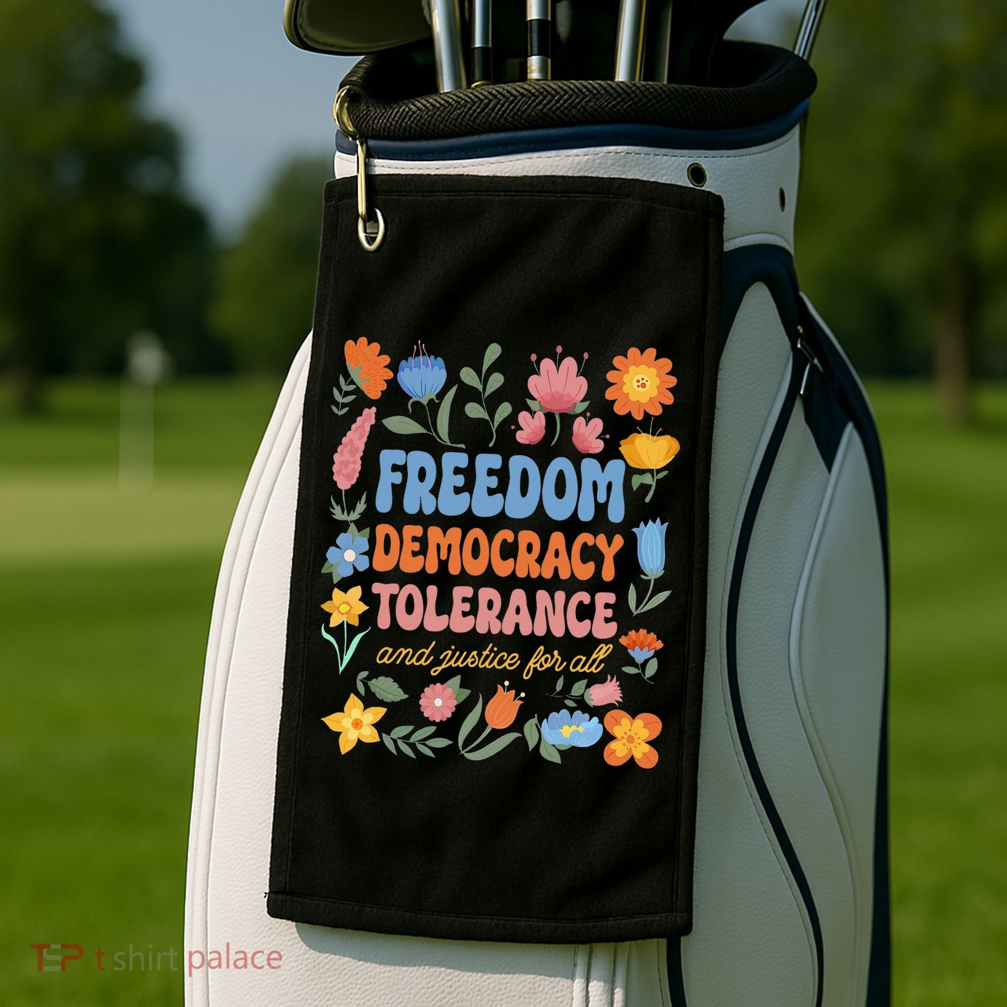 Freedom Democracy Tolerance Justice All Subtle Resist Trump Golf Towel