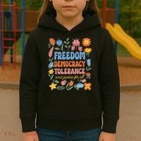 Freedom Democracy Tolerance Justice All Subtle Resist Trump Kids Hoodie thumb 3