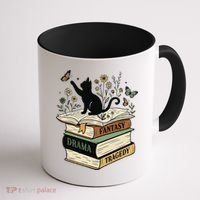 Fantasy Drama Tragedy Cat Book Lover Reading Humor Coffee Mug thumb 1