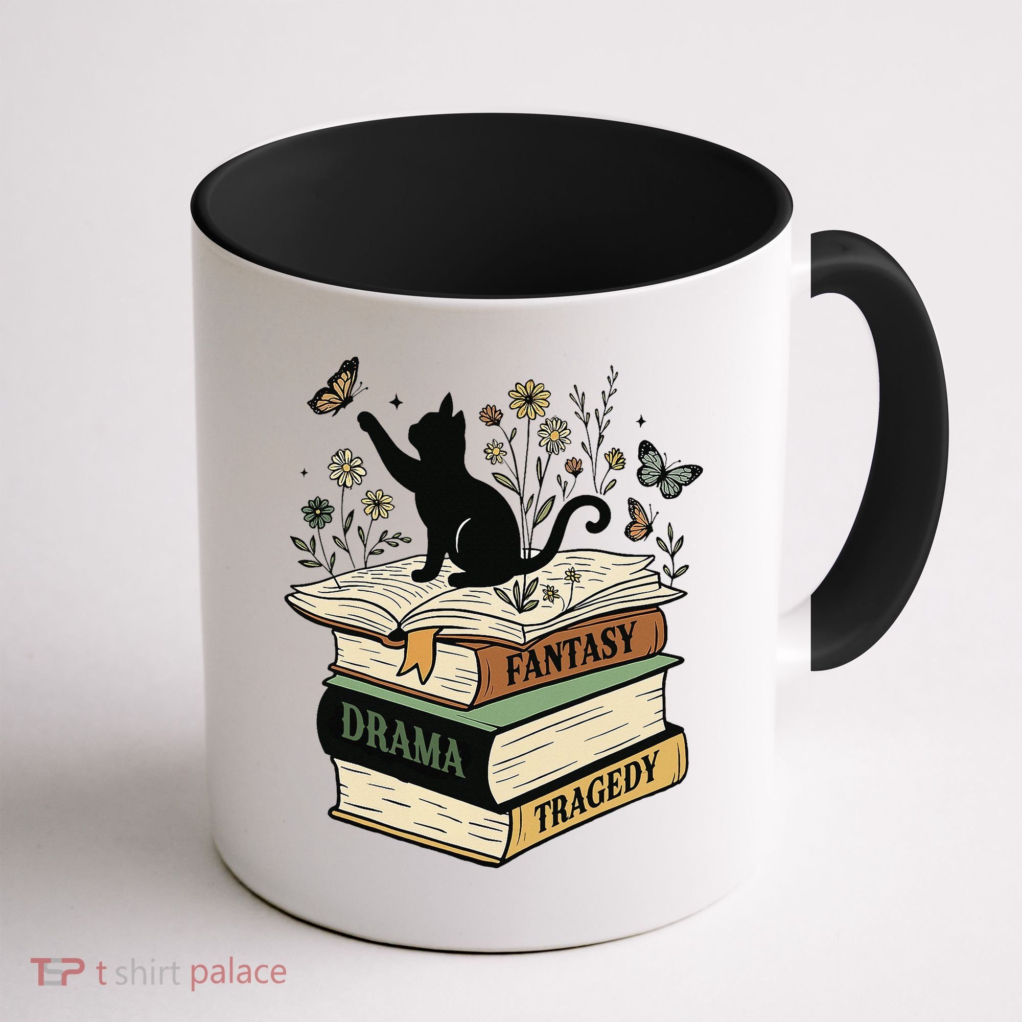 Fantasy Drama Tragedy Cat Book Lover Reading Humor Coffee Mug