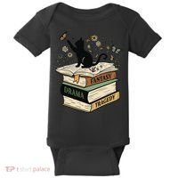 Fantasy Drama Tragedy Cat Book Lover Reading Humor Baby Bodysuit thumb 0