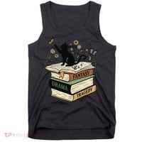 Fantasy Drama Tragedy Cat Book Lover Reading Humor Tank Top thumb 0