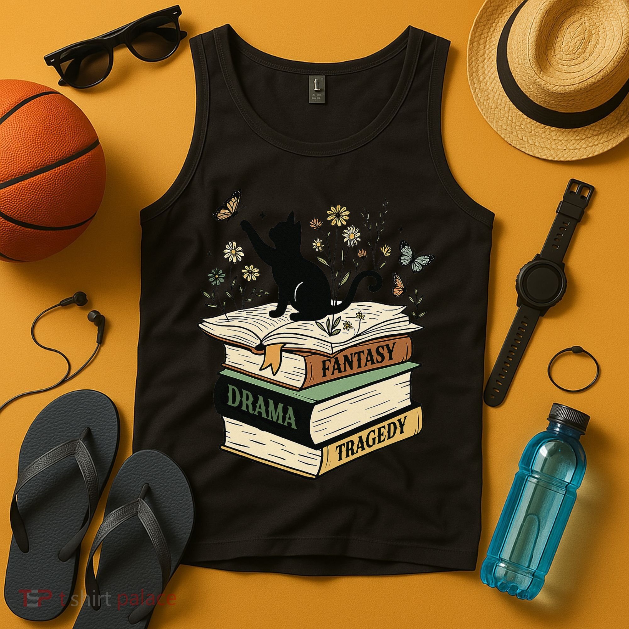 Fantasy Drama Tragedy Cat Book Lover Reading Humor Tank Top