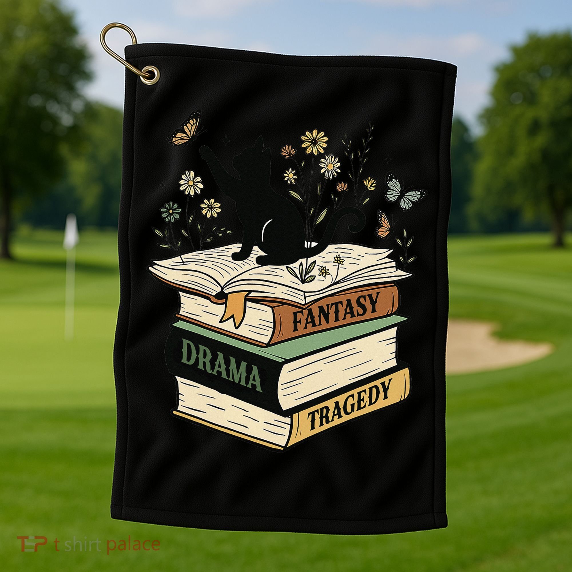 Fantasy Drama Tragedy Cat Book Lover Reading Humor Golf Towel