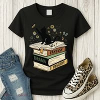 Fantasy Drama Tragedy Cat Book Lover Reading Humor Women's T-Shirt thumb 3