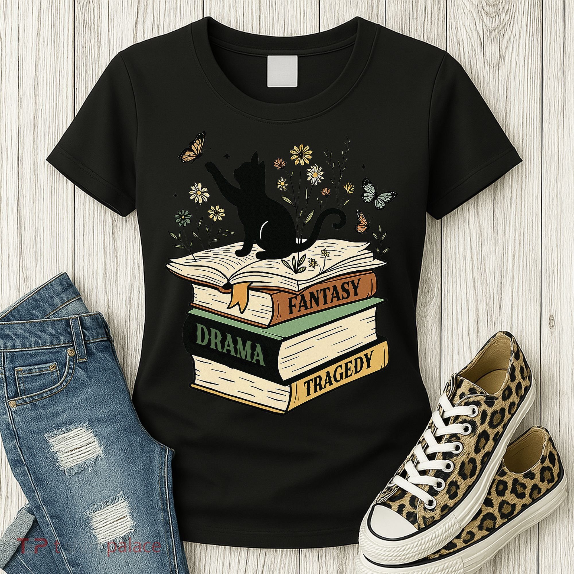 Fantasy Drama Tragedy Cat Book Lover Reading Humor Women's T-Shirt