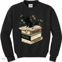 Fantasy Drama Tragedy Cat Book Lover Reading Humor Kids Sweatshirt thumb 0