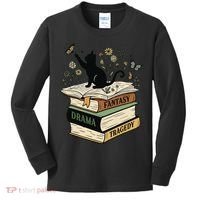 Fantasy Drama Tragedy Cat Book Lover Reading Humor Kids Long Sleeve Shirt thumb 0