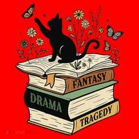 Fantasy Drama Tragedy Cat Book Lover Reading Humor Santa Hat thumb 1
