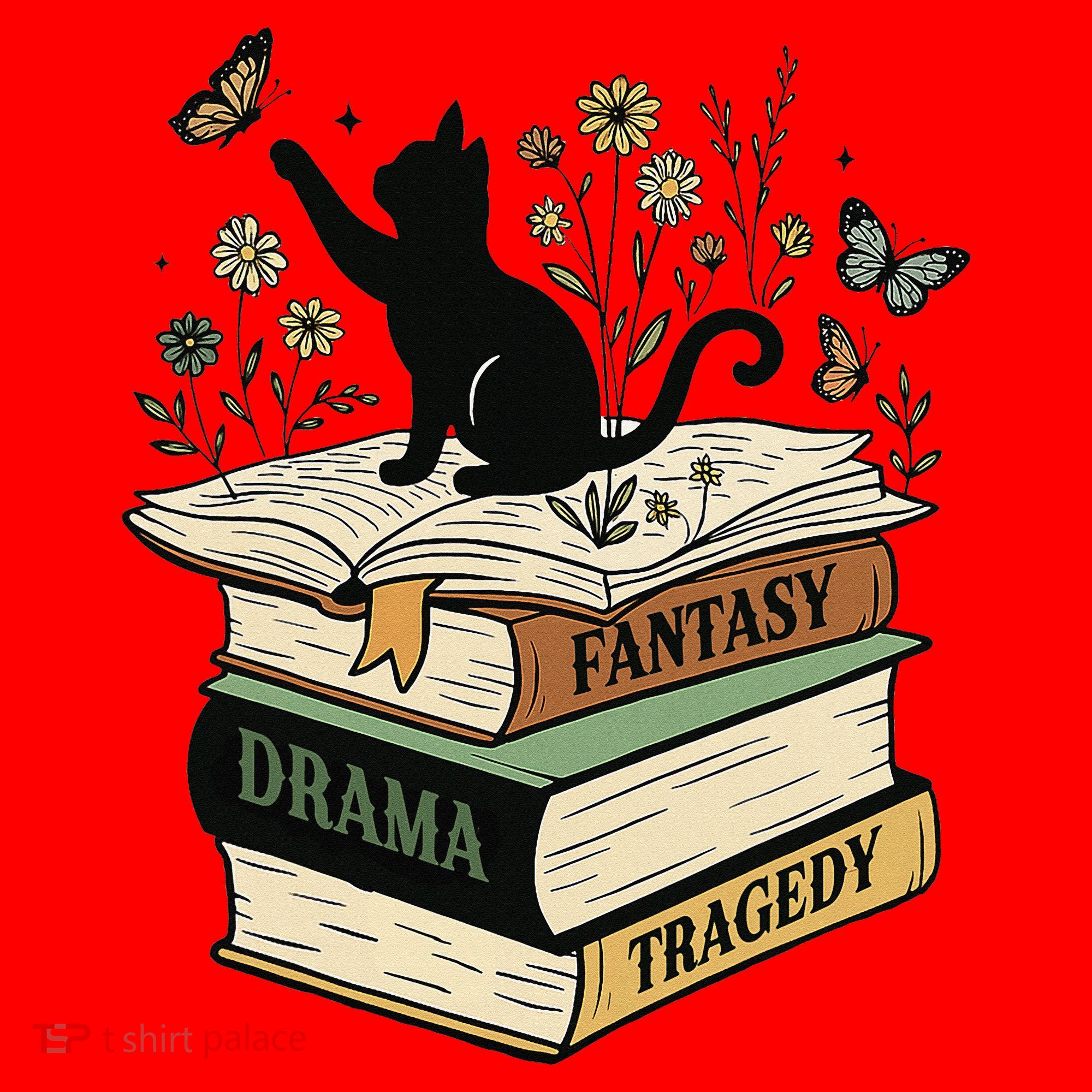 Fantasy Drama Tragedy Cat Book Lover Reading Humor Santa Hat