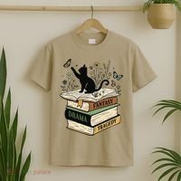 Fantasy Drama Tragedy Cat Book Lover Reading Humor T-Shirt thumb 2