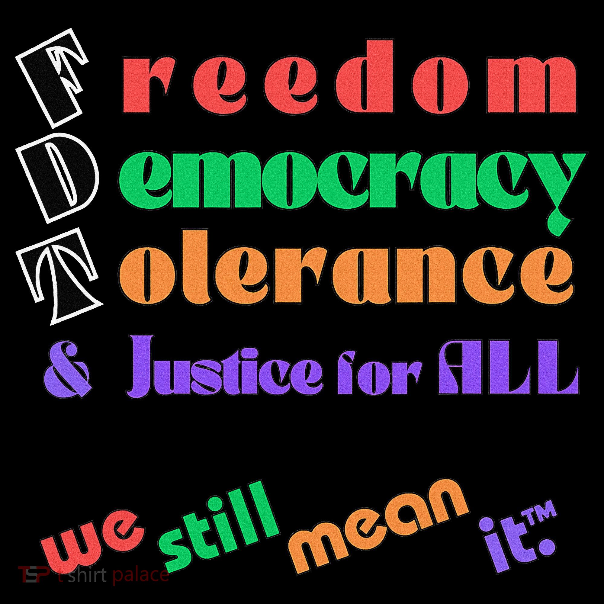 Freedom Democracy Tolerance And Justice Typography Hands Coaster