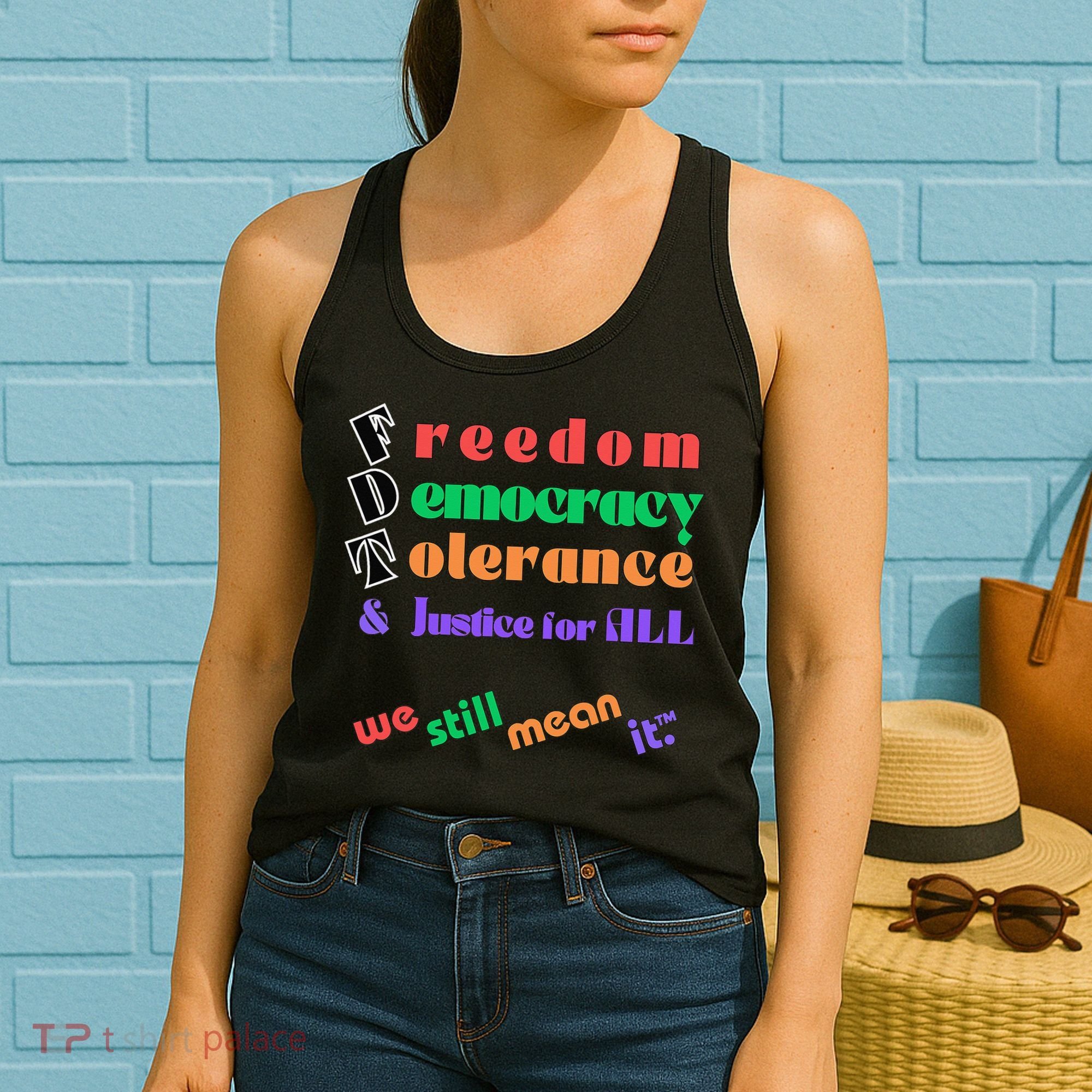 Freedom Democracy Tolerance And Justice Typography Hands Women's Tank Top