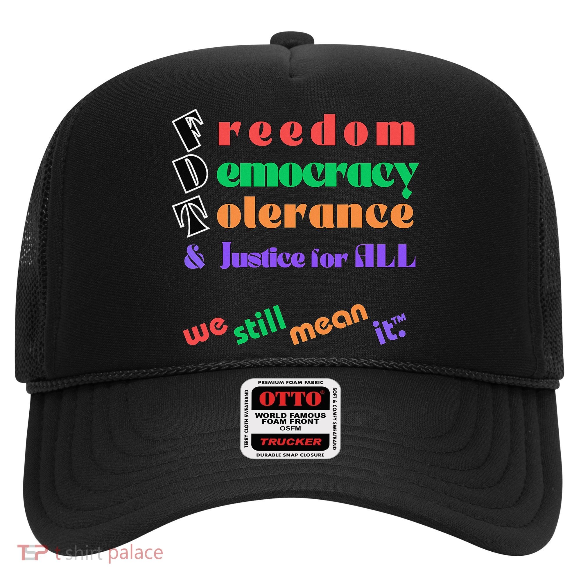 Freedom Democracy Tolerance And Justice Typography Hands Hat