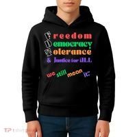 Freedom Democracy Tolerance And Justice Typography Hands Kids Hoodie thumb 4