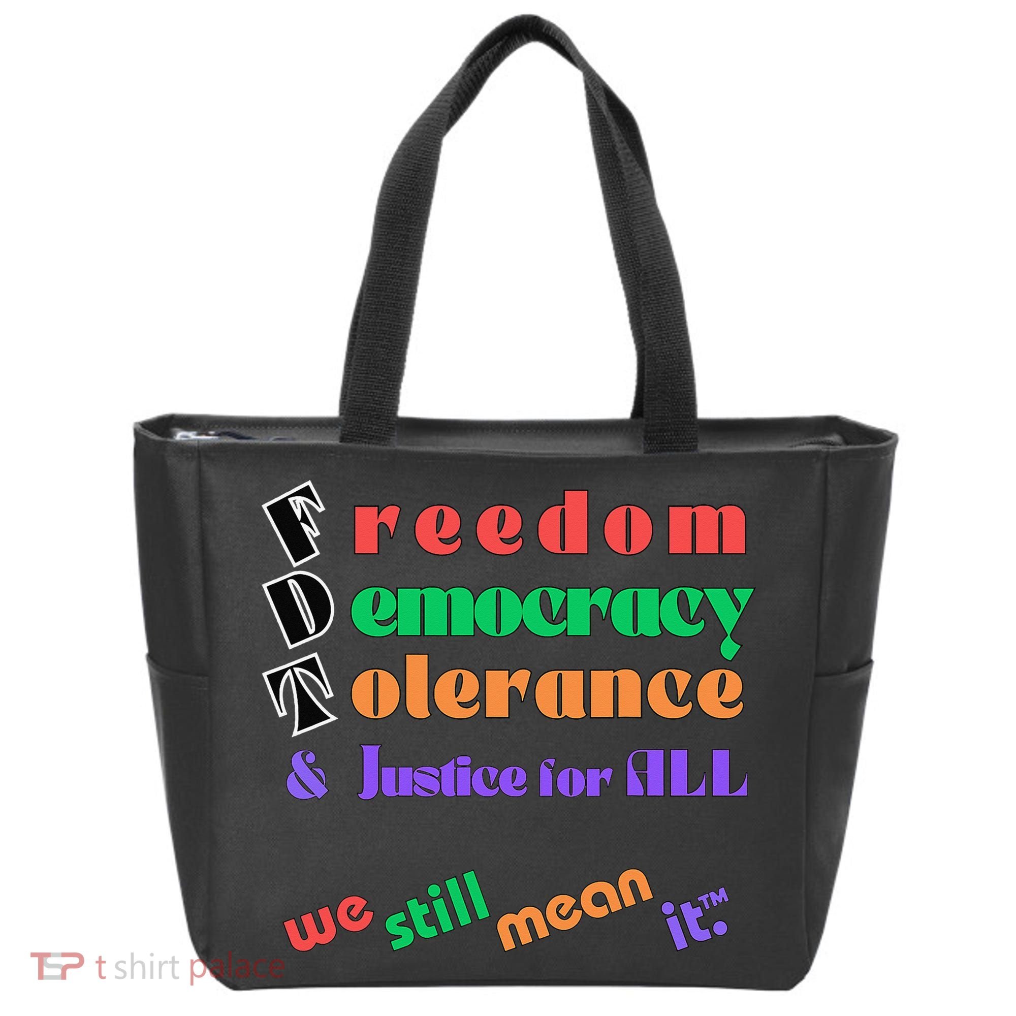 Freedom Democracy Tolerance And Justice Typography Hands Tote Bag