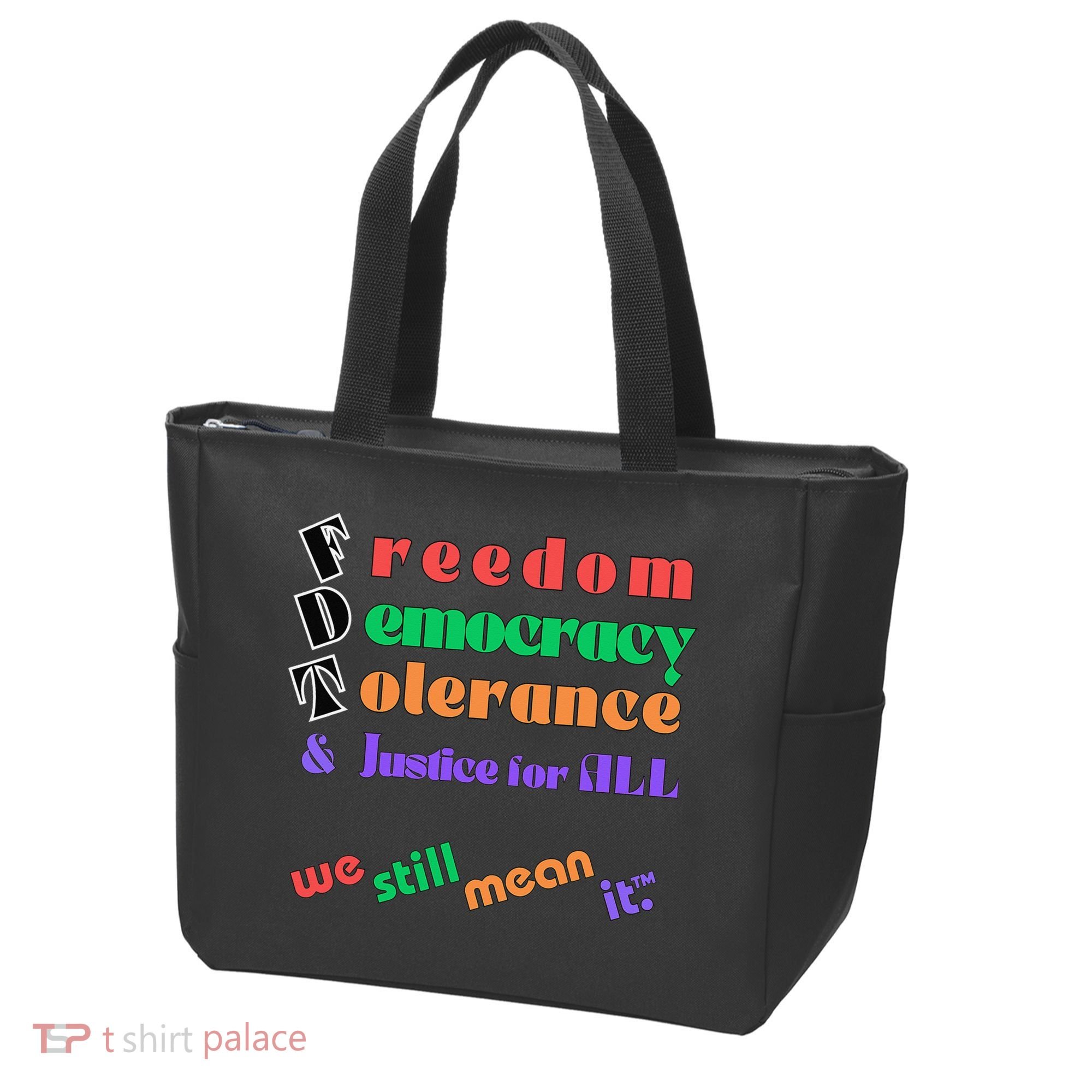 Freedom Democracy Tolerance And Justice Typography Hands Tote Bag
