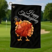 Funny Dabbing Turkey Happy Thanksgiving Gift Golf Towel thumb 1