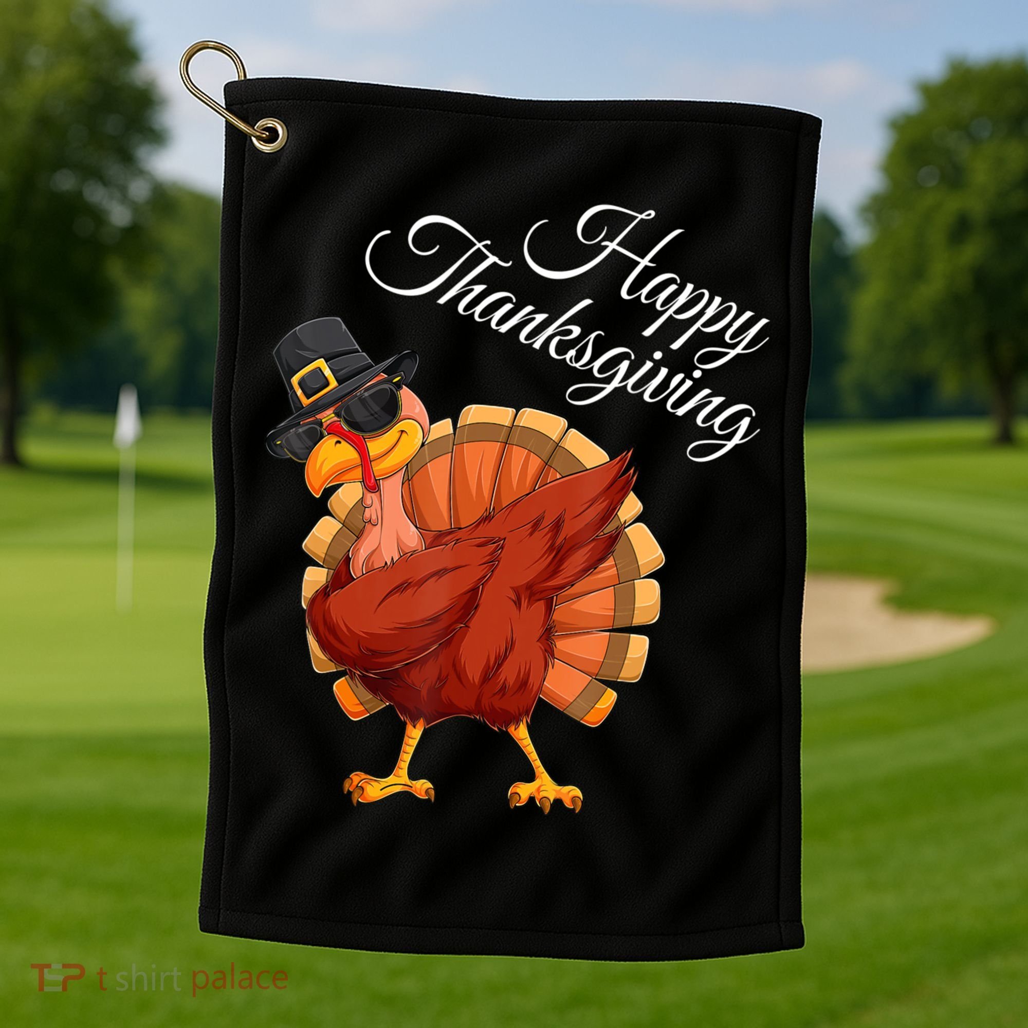 Funny Dabbing Turkey Happy Thanksgiving Gift Golf Towel
