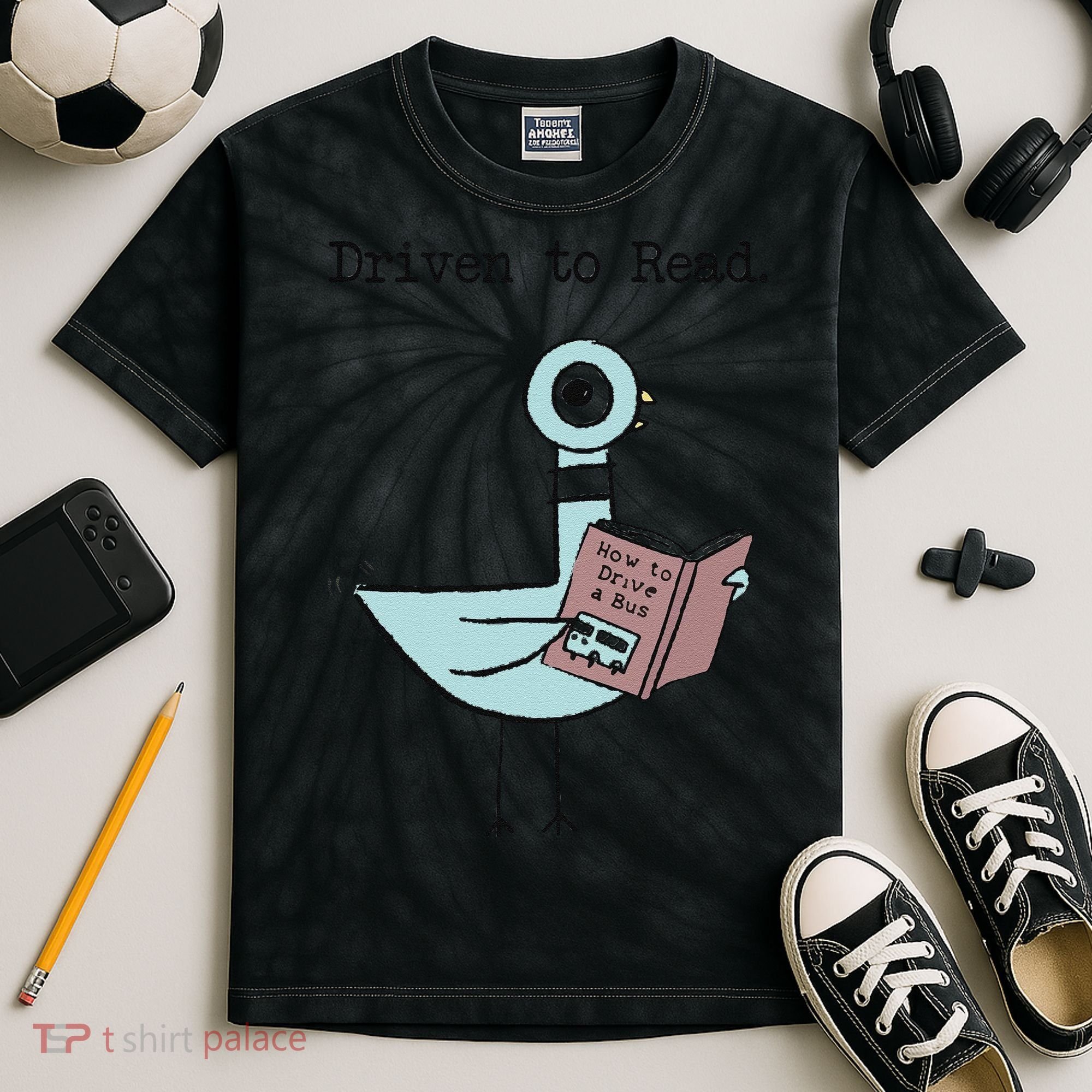 Funny Driven To Read Pigeon Library Reading Books Reader Funny Kids Tie-Dye T-Shirt
