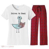 Funny Driven To Read Pigeon Library Reading Books Reader Funny Women's Flannel Pajama Set thumb 0