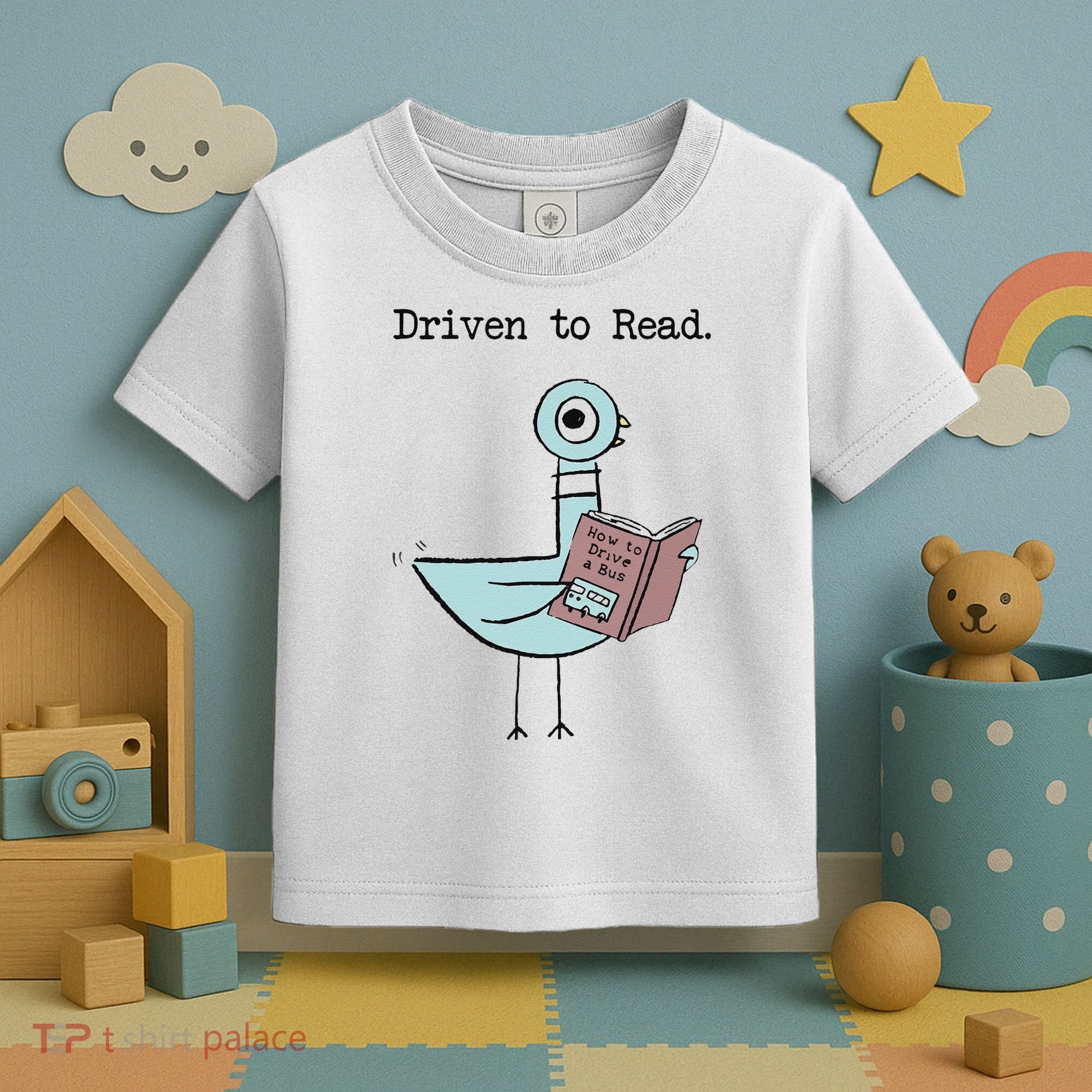 Funny Driven To Read Pigeon Library Reading Books Reader Funny Toddler T-Shirt