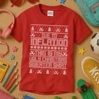 Funny Due To Inflation This Is My Ugly Christmas Sweater Kids T-Shirt thumb 3