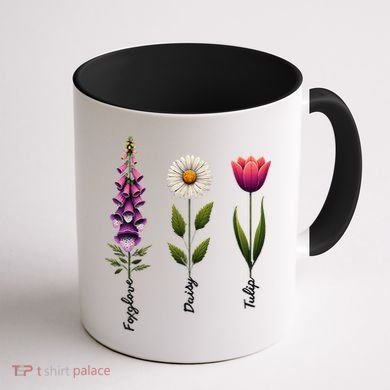 Foxglove Daisy Tulip Floral Coffee Mug back