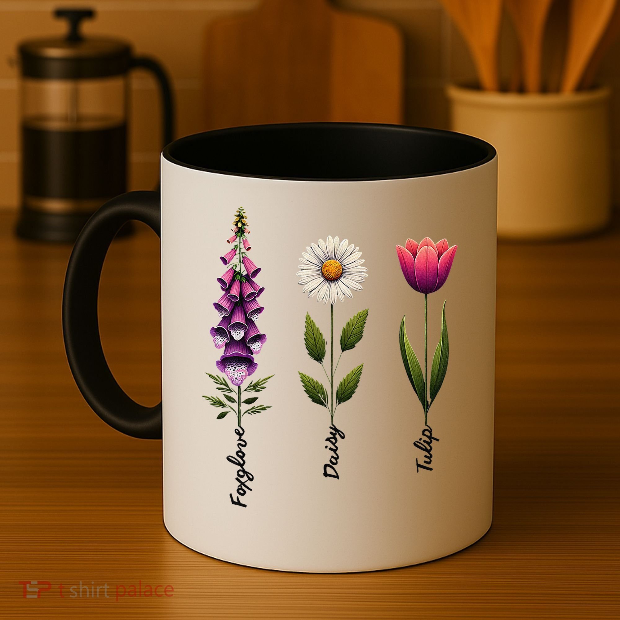 Foxglove Daisy Tulip Floral Coffee Mug