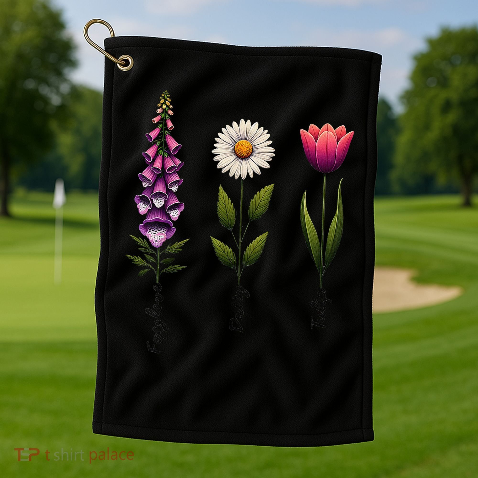 Foxglove Daisy Tulip Floral Golf Towel