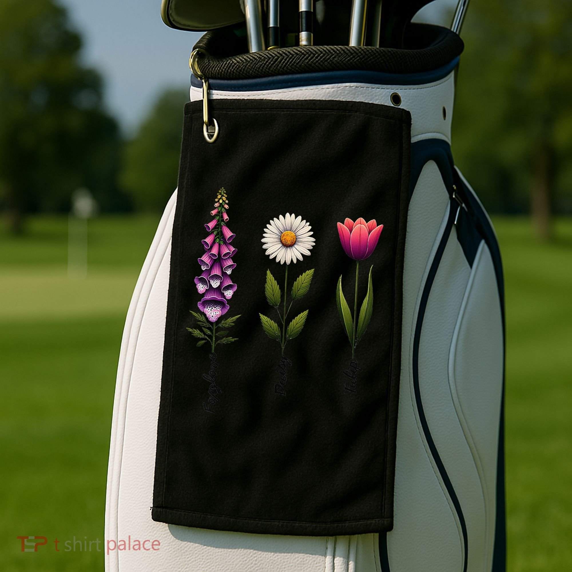 Foxglove Daisy Tulip Floral Golf Towel