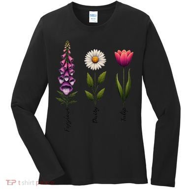 Foxglove Daisy Tulip Floral Women's Long Sleeve Shirt