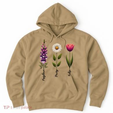 Foxglove Daisy Tulip Floral Hoodie