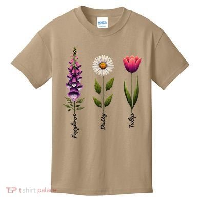 Foxglove Daisy Tulip Floral Kids T-Shirt