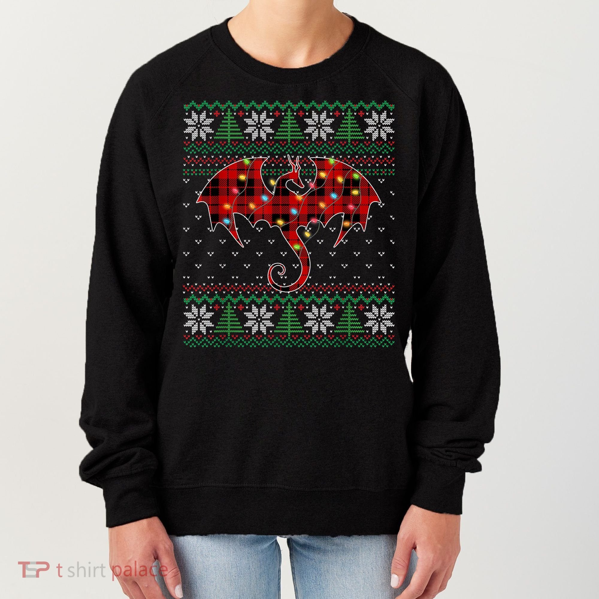 Funny Dragon Ugly Sweater Christmas Lights Dragon Lover TShirt Women's Sweatshirt