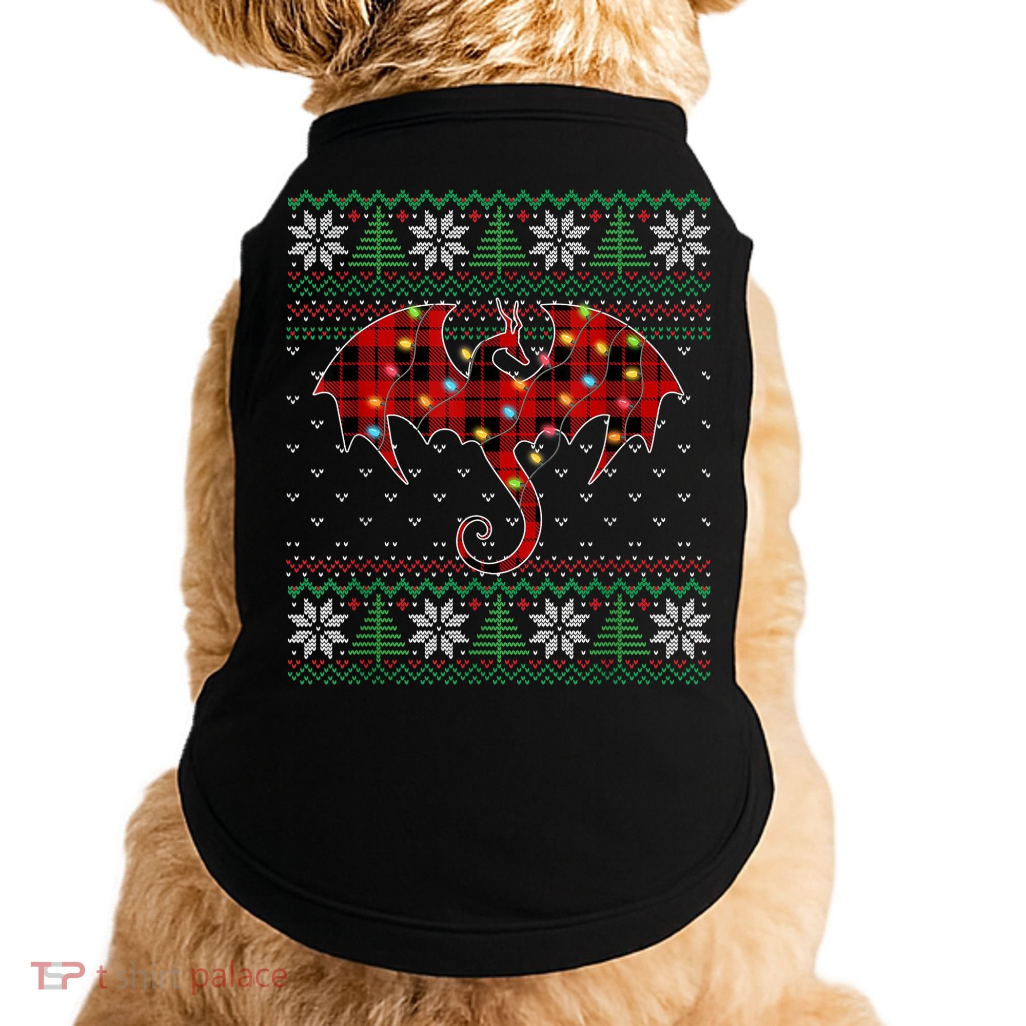 Funny Dragon Ugly Sweater Christmas Lights Dragon Lover TShirt Doggie Tank