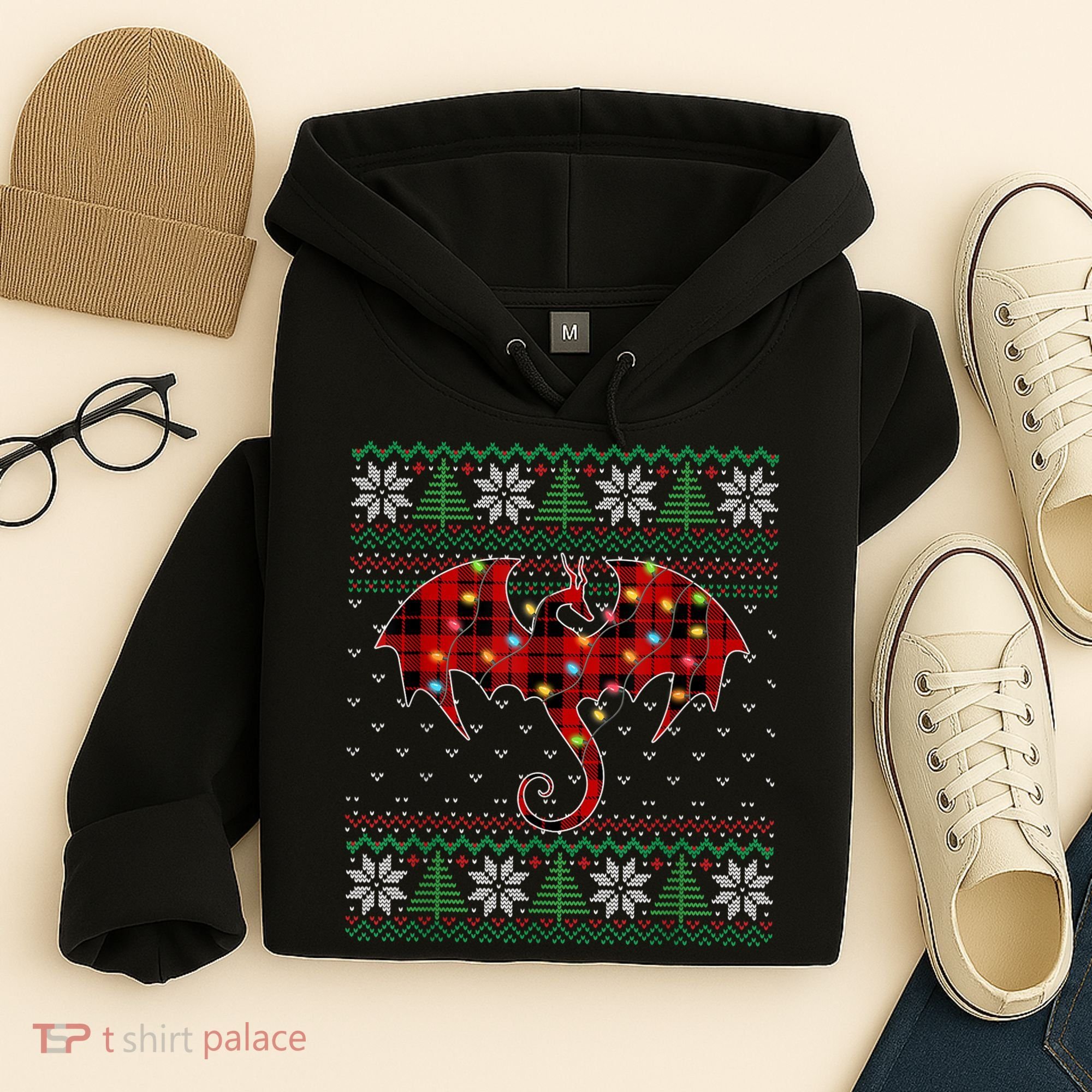 Funny Dragon Ugly Sweater Christmas Lights Dragon Lover TShirt Hoodie