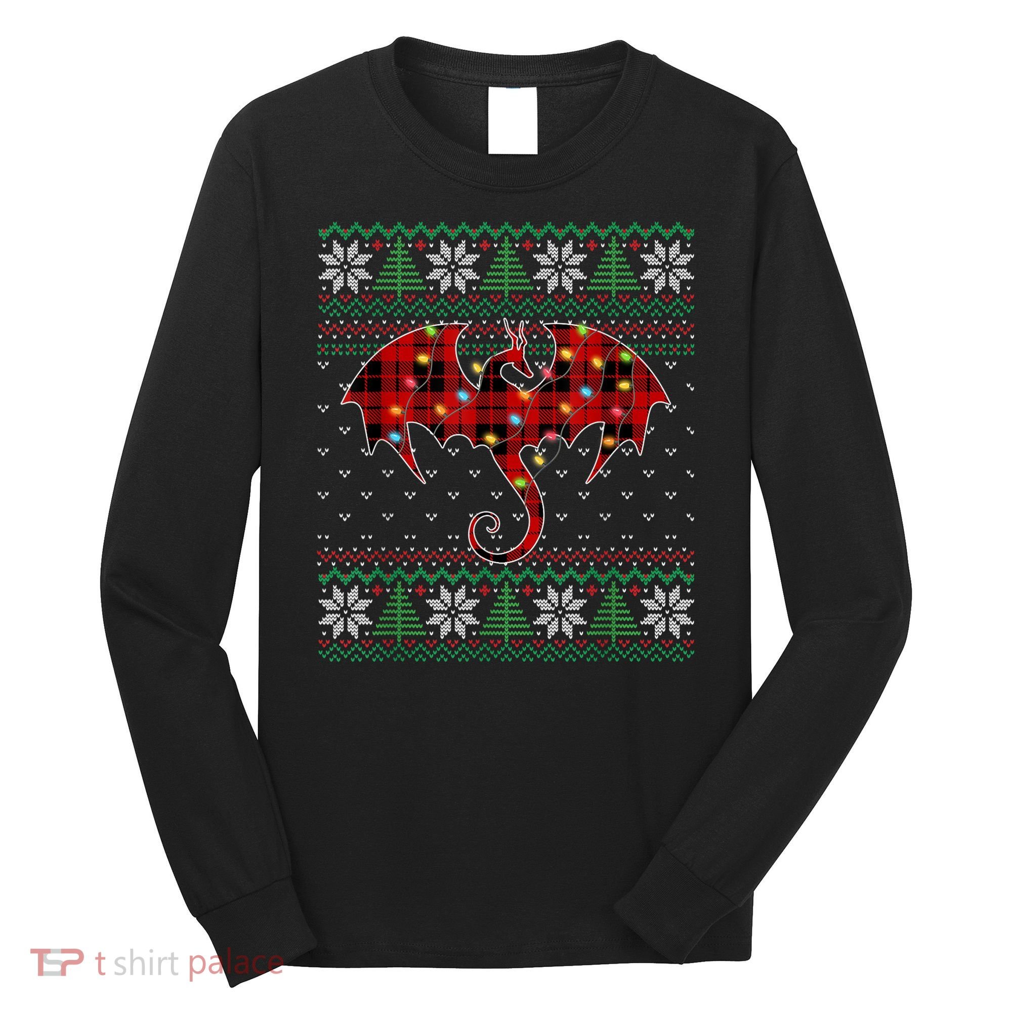 Funny Dragon Ugly Sweater Christmas Lights Dragon Lover TShirt Long Sleeve Shirt