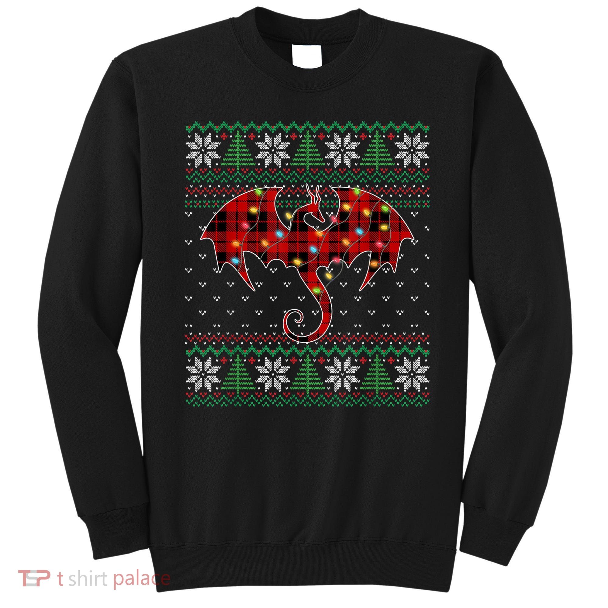 Funny Dragon Ugly Sweater Christmas Lights Dragon Lover TShirt Sweatshirt