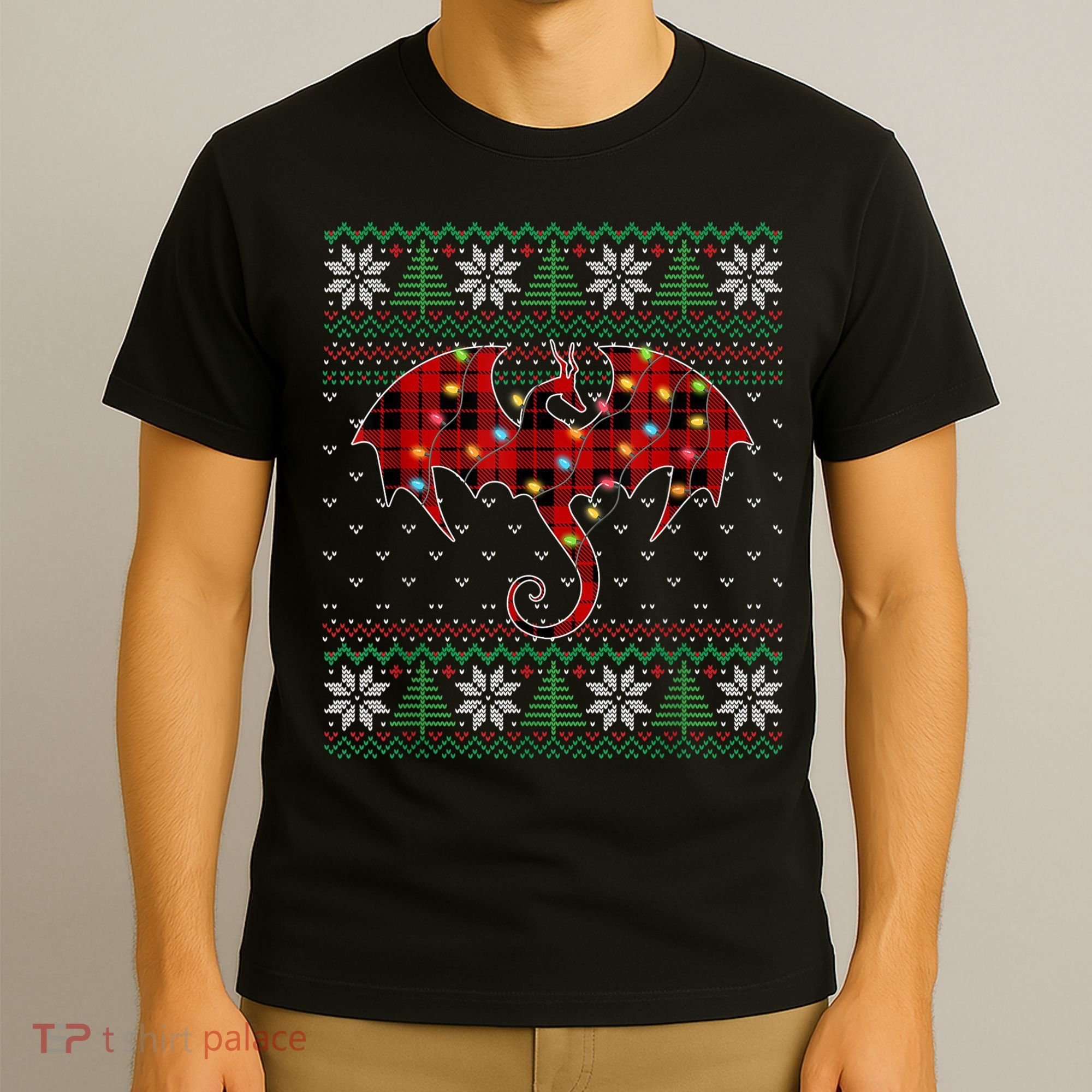 Funny Dragon Ugly Sweater Christmas Lights Dragon Lover TShirt T-Shirt