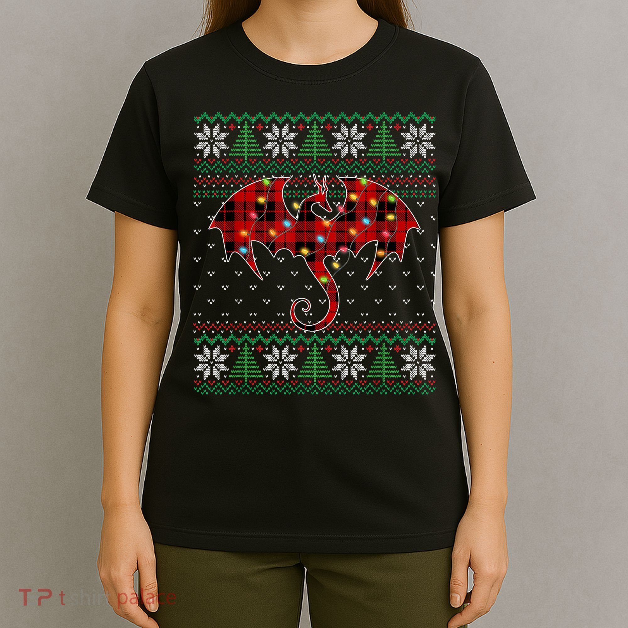 Funny Dragon Ugly Sweater Christmas Lights Dragon Lover TShirt T-Shirt