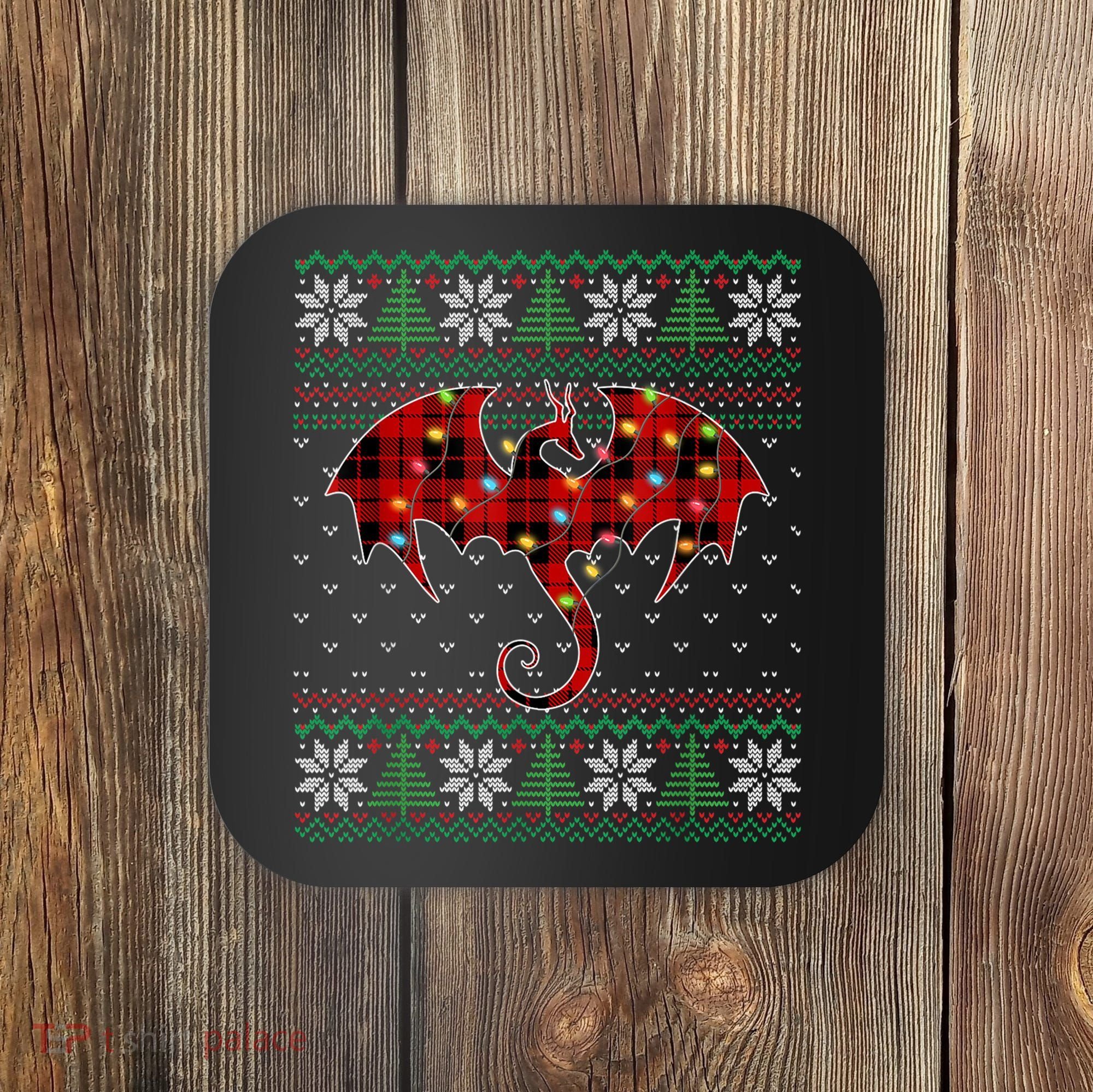 Funny Dragon Ugly Sweater Christmas Lights Dragon Lover TShirt Coaster
