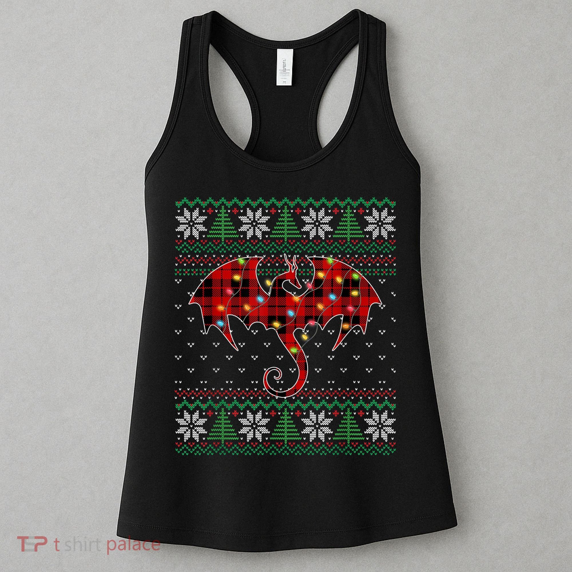 Funny Dragon Ugly Sweater Christmas Lights Dragon Lover TShirt Women's Tank Top